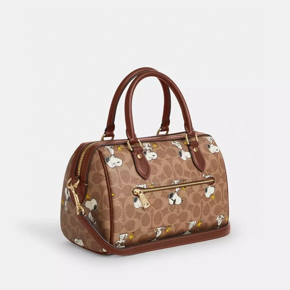 NWT Coach X Peanuts Rowan Satchel Bag In Signature With Snoopy Print - Picture 4 of 10